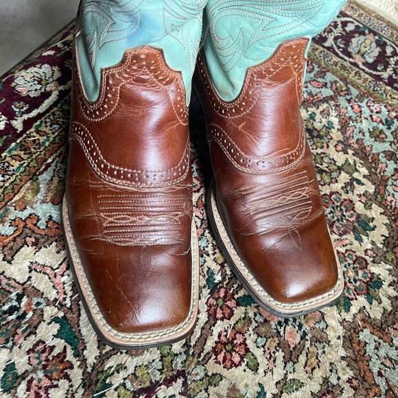 Ariat Mesquite Aquamarine Blue Cowboy Leather Roper Packer Boots Square Toe 7 - Picture 4 of 16